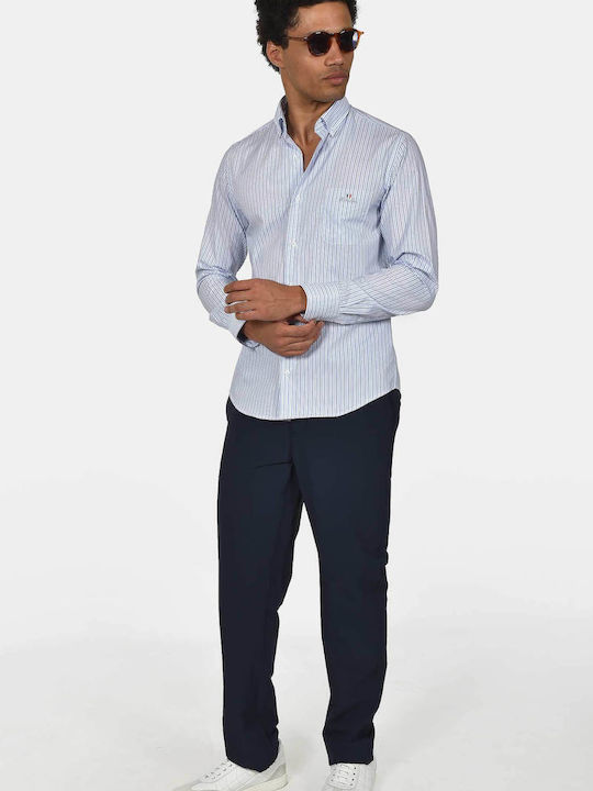 Long Sleeve Cotton Shirt in Regular Fit Striped Light Blue