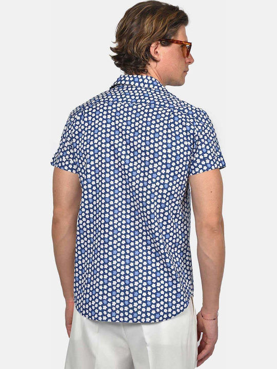 Short Sleeve Linen Shirt in Regular Fit Floral Blue