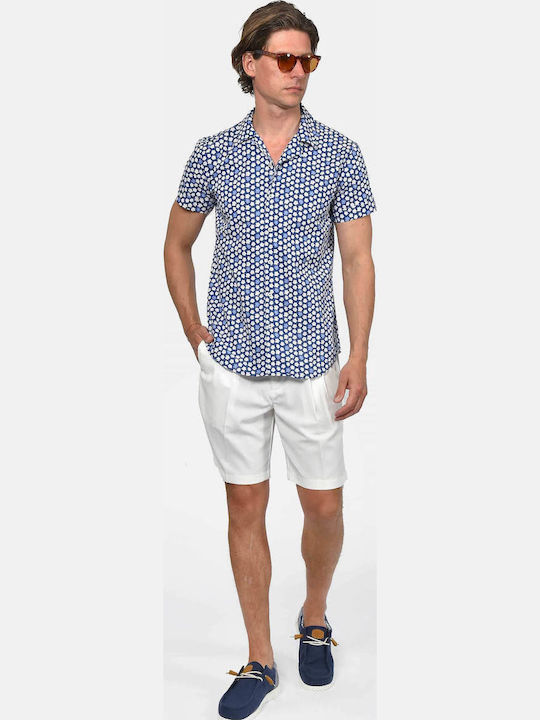 Short Sleeve Linen Shirt in Regular Fit Floral Blue
