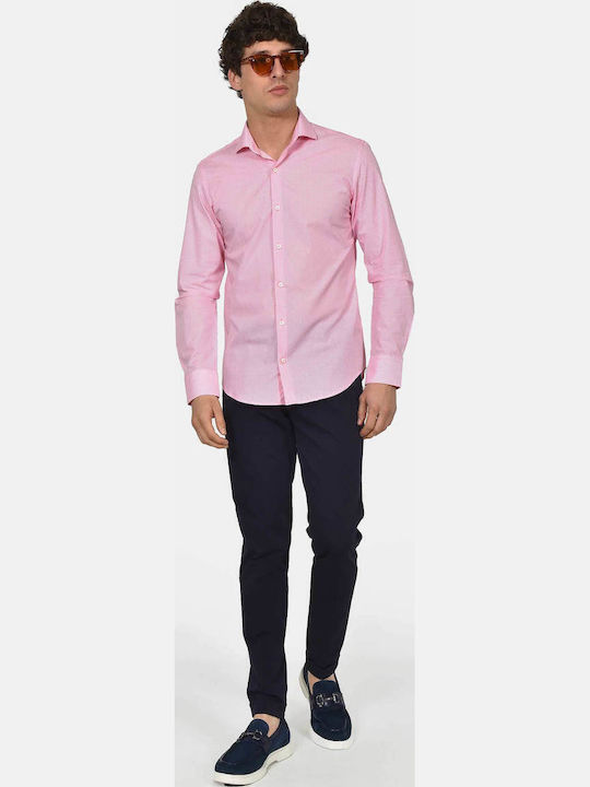 Long Sleeve Cotton Shirt in Regular Fit Checked Pink