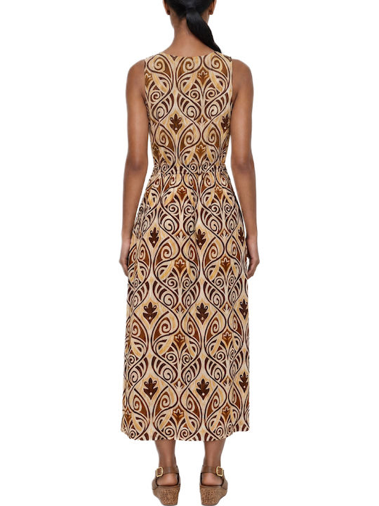 Lazzerini Tiziana Sommer Maxi Damenkleid Braun- Gelb- Beige Lazzerini Tiziana Sommer Maxi Damenkleid Braun- Gelb- Beige