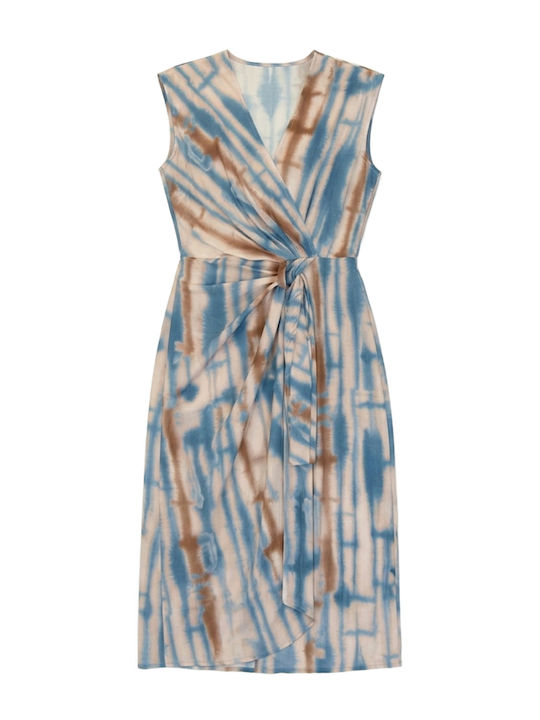 Summer Midi Wrap Dress Brown-Beige-Blue