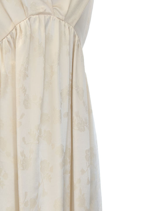 Sommer Maxi Abendkleid Satin Ecru