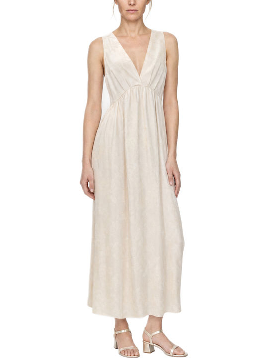 Sommer Maxi Abendkleid Satin Ecru