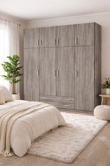 Четири врати Гардероб 200x60x240cm Пепеляво Четири врати Гардероб 200x60x240cm Пепеляво