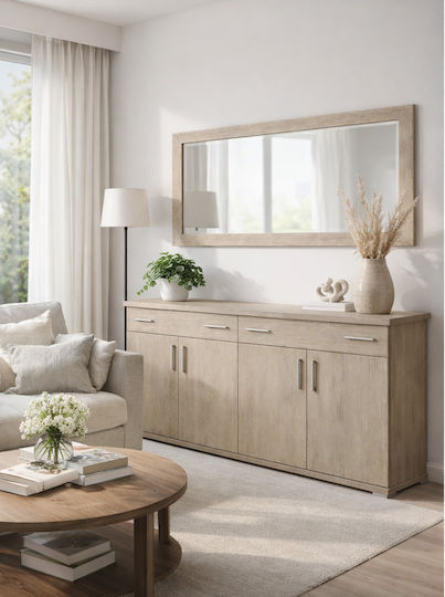 Wooden Sideboard with Mirror Oak 180x50x80cm