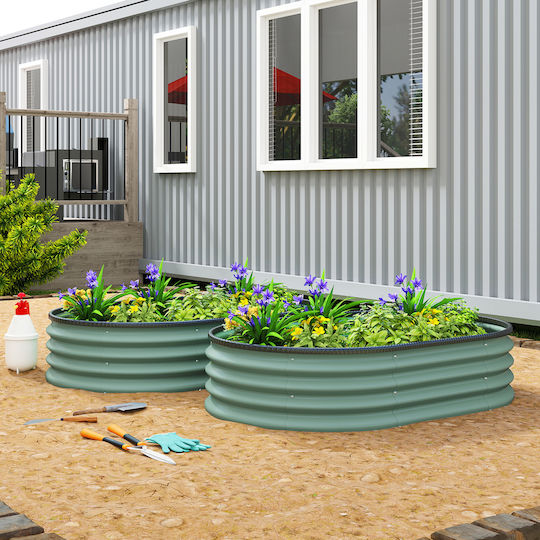 Outsunny Flower Bed Garden Fence Metal 135x90x30cm Green
