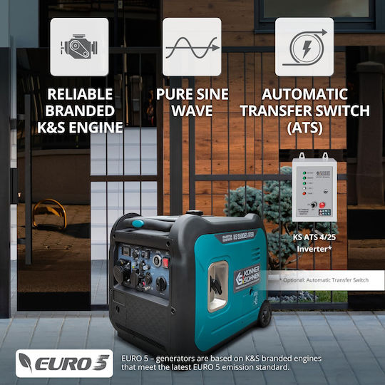 Könner & Söhnen Leise Generator Inverter Benzin/LPG Vier Jahre alt mit Rädern und Maximaler Leistung 6.88kVA