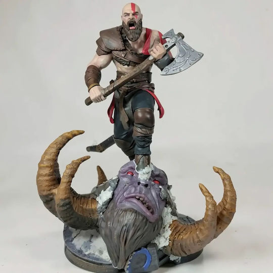 Unpainted 3D Figure Kratos On Fire Troll Head God War Painting DIY Gift Colors 15.2 Cm 1:12
