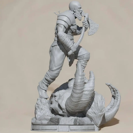 Sammlbare Figur 3d Kratos On Fire Troll Kopf Gott des Krieges Bemalt Diy Geschenk Farben 20 Cm 1:8