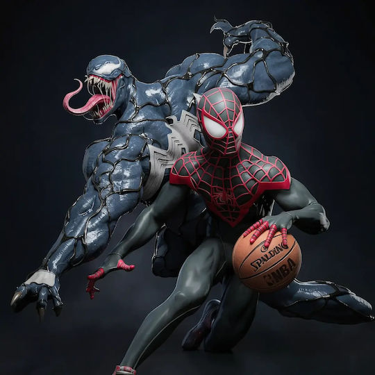 Unpainted 3D Figure Spider Man Miles Morales Venom V2 Basketball Match Painting DIY Gift Colors 20 Cm 1:8