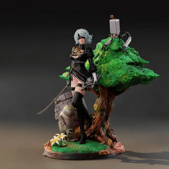 Unpainted 3D Figure 2B Stand On Tree Base Nier Automata Files Painting DIY Gift Colors 15.2 Cm 1:12