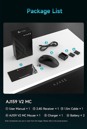 Ajazz AJ159 V2 MC Ασύρματο Gaming Ποντίκι 24000 DPI Μαύρο