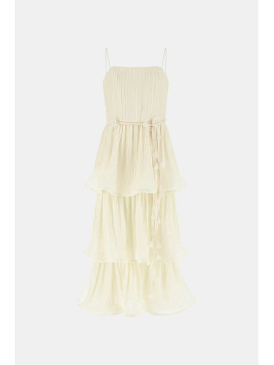Sommer Midi Wickel Damenkleid Beige