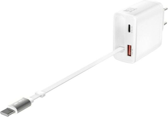 4Smarts Φορτιστής Χωρίς Καλώδιο GaN με Θύρα USB-A και Θύρα USB-C 65W Power Delivery / Quick Charge 3.0 / SuperCharge Λευκός (Pdplug Slim)
