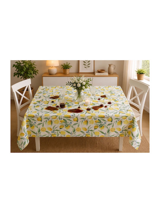NufJoy Fleckabweisendes Tischtuch Set Big Zitronen 120x160cm