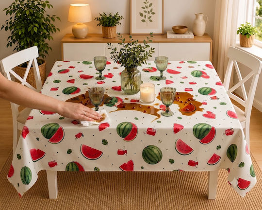 NufJoy Fleckabweisendes Tischtuch Set Wassermelone 140x180cm