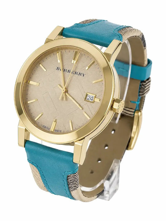 Burberry Burberry Дамски часовник 34mm Кварцов с Синя Кожена Каишка
