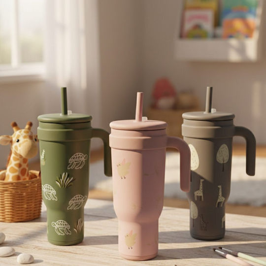 abo In A Fast World Be A Turtle Kids Water Bottle Thermos Stainless Steel with Straw 1180ml