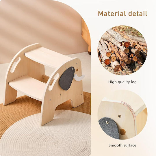 Turn de învățare Montessori din lemn pentru copii Scăunel de baie înalt cu 2 trepte antiderapant design elefant Bebelogic