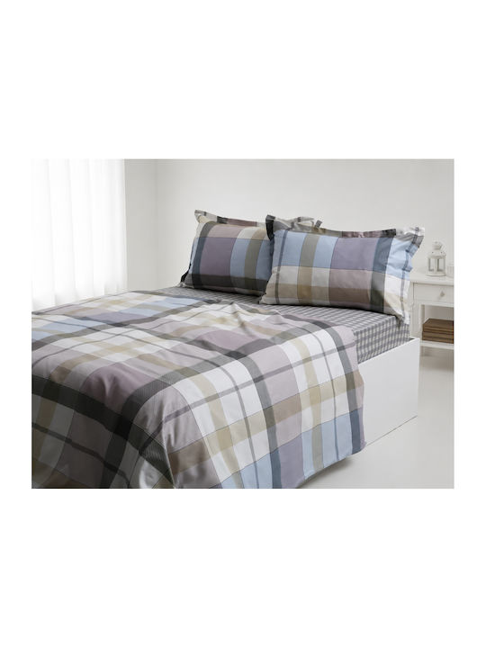 Silk Fashion Bed Sheet Set With 2 Pillowcases Super-Double With Rubber Hugger 160x200+35cm Grid 3 Pieces