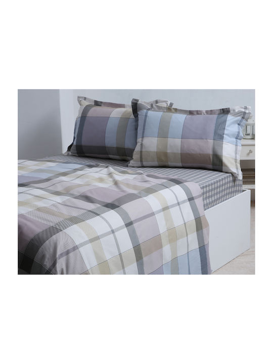 Silk Fashion Bed Sheet Set With 2 Pillowcases Super-Double With Rubber Hugger 160x200+35cm Grid 3 Pieces