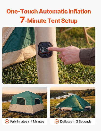 Vevor Camping Tent Inflatable Storage Green 3 Seasons For 6 People 300x300x225cm