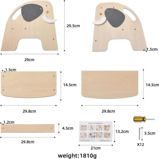 Turn de învățare Montessori din lemn pentru copii Scaun înalt de baie cu 2 trepte antiderapant design elefant BebeLogic