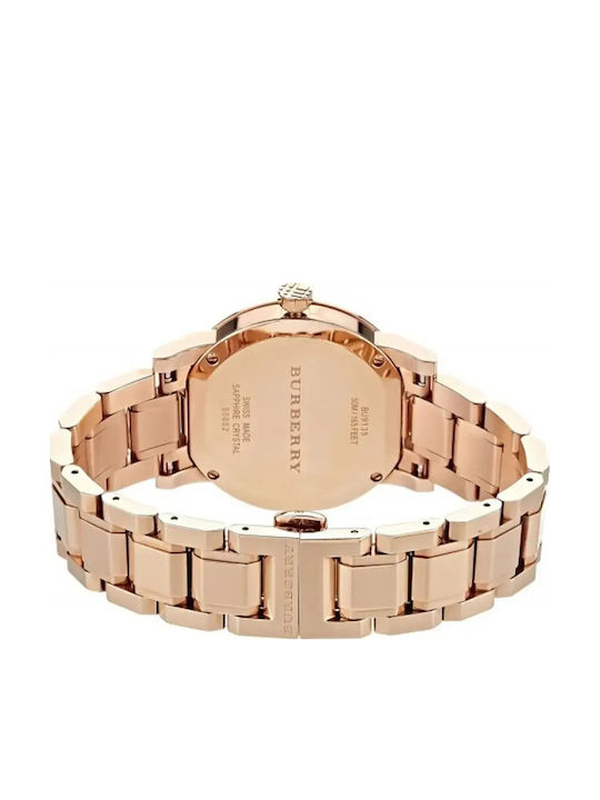 Burberry Дамски Часовник 34mm Кварцов с Розово Злато Метална Верижка