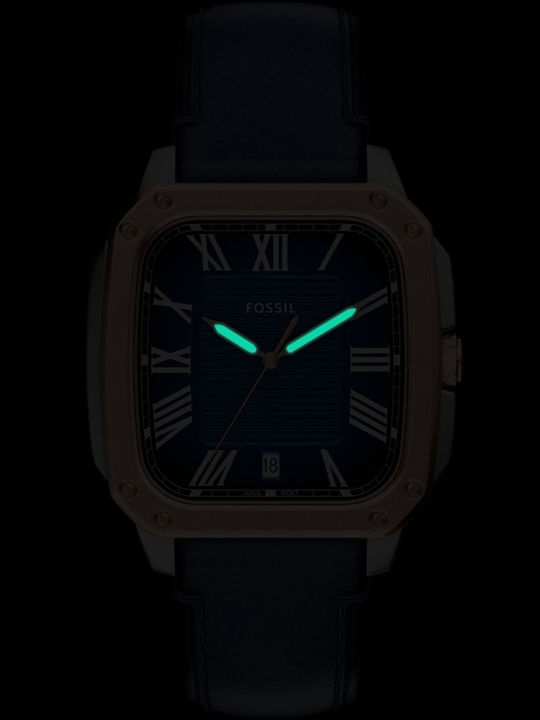 Fossil Drei Herrenuhren 42mm Batterie mit Silber Lederriemen