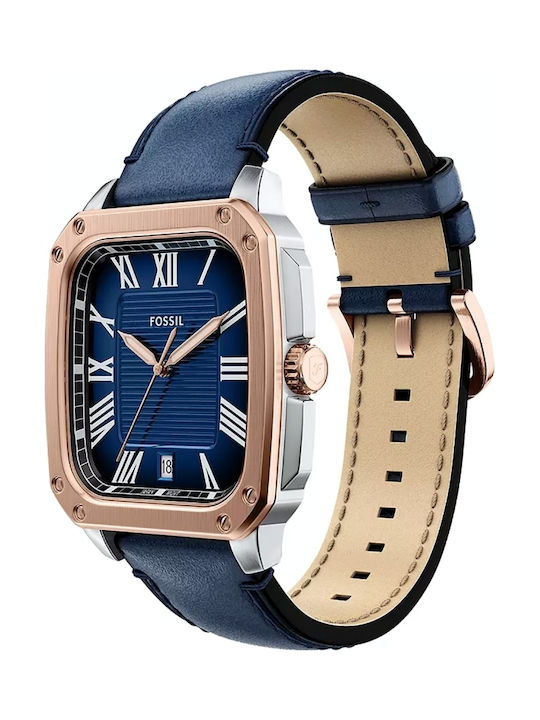Fossil Drei Herrenuhren 42mm Batterie mit Silber Lederriemen