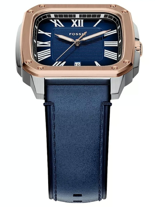 Fossil Drei Herrenuhren 42mm Batterie mit Silber Lederriemen