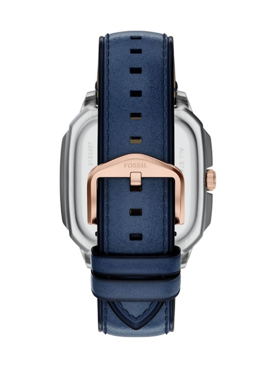 Fossil Drei Herrenuhren 42mm Batterie mit Silber Lederriemen