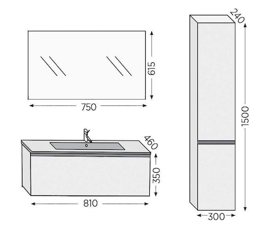 Furnibath Баня маса със смесител и Огледало М81xД35xВ46см Орех