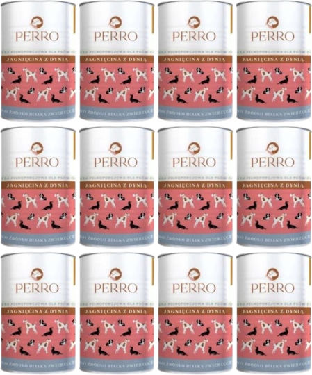Perro Nasses Hundefutter mit Lamm, Kürbis, Fleisch, Leber und Lachs 12x400gr