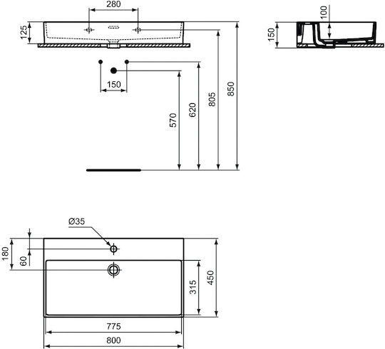 Ideal Standard Extra Επικαθήμενος Νιπτήρας Πορσελάνης 80x45x15cm Λευκό