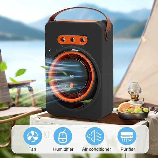 Roza 06378 Преносим Air Cooler 4 1 Черен Овлажнител Вентилатор Охлаждане с Вода 5 Скорости и Батерия 1800mah