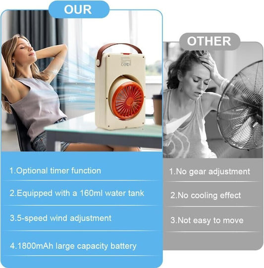 Roza 06378 Portable Air Cooler 4 in 1 Beige Humidifier Fan Water Cooling 5 Speeds & 1800mAh Battery