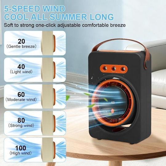 Roza 06378 Преносим Air Cooler 4 1 Черен Овлажнител Вентилатор Охлаждане с Вода 5 Скорости и Батерия 1800mah
