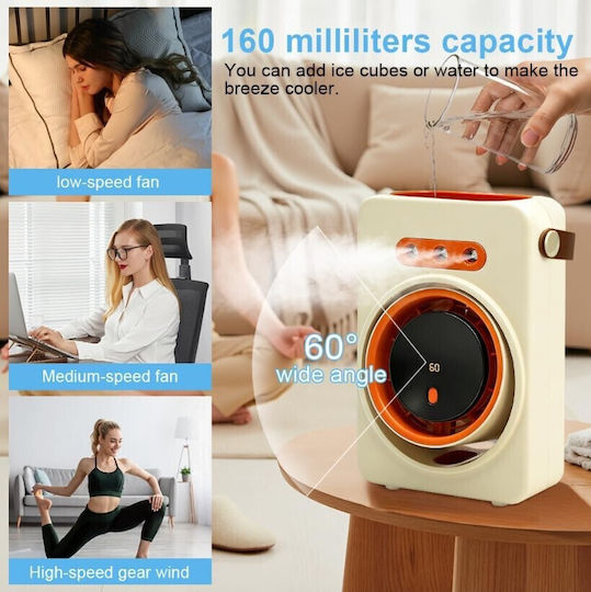 Roza 06378 Portable Air Cooler 4 in 1 Beige Humidifier Fan Water Cooling 5 Speeds & 1800mAh Battery