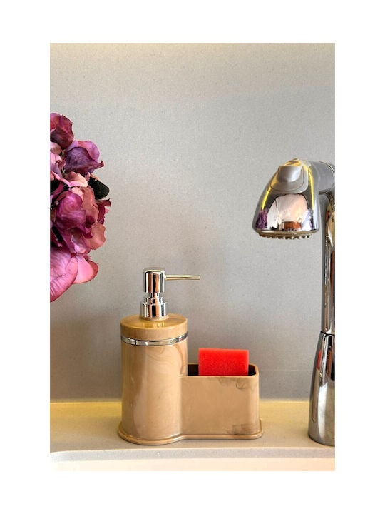 SteweHome Kitchen Plastic Dispenser with Sponge Holder Beige