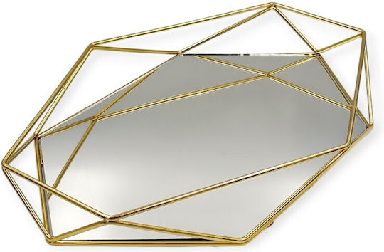 Hochzeits Tablett aus Metall mit Spiegel Gold