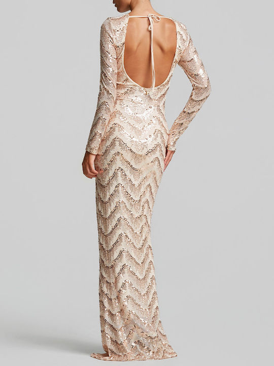Maxi Evening Dress Satin Open Back Gold