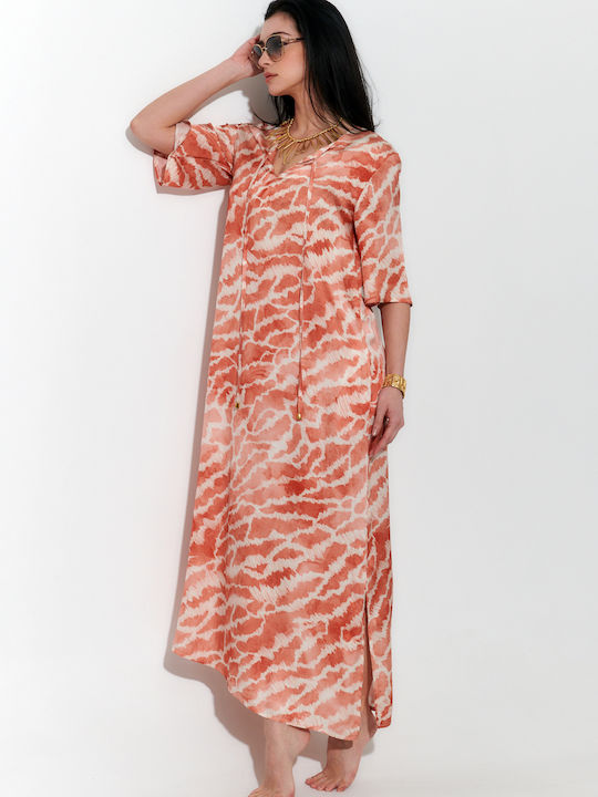 Sommer Maxi Damenkleid mit Tränen Koralle S262013