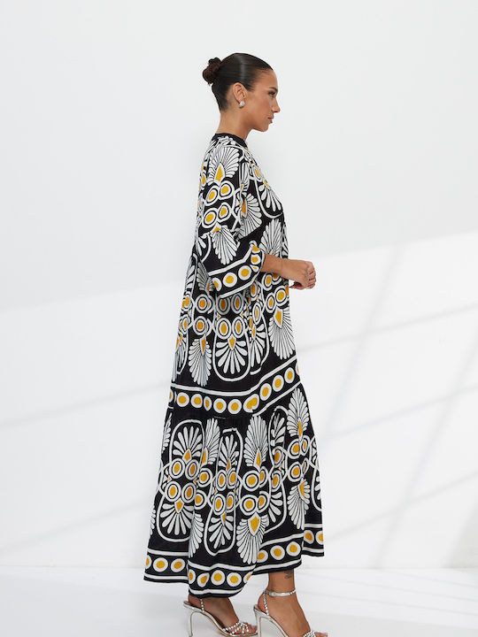 Summer Shirt Dress with Ruffles Geometric Print