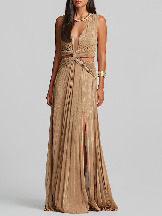 Sommer Maxi Abendkleid mit Masche Beigefarbe