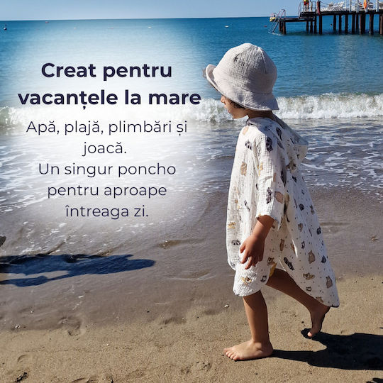 Kidizi Cuddly Buddies Poncho Dublu Din Muselină Pentru Copii 1-3 Ani – Cu Glugă Uscare Rapidă Croială Lejeră Plajă Piscină