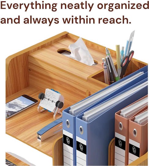 Organizator de Birou din Lemn cu 9 Compartimente Sertar Suport pentru Chei Organizator de Documente A4 Accesorii pentru Bibliorafturi 38.8 X 29 X 28 Cm Maro Deschis
