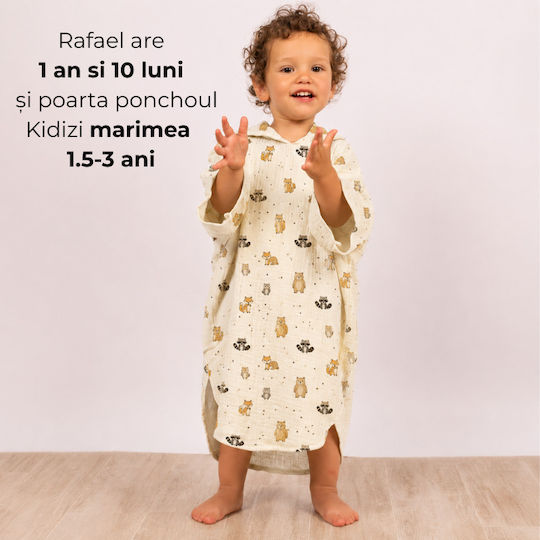 Kidizi Cuddly Buddies Poncho Dublu Din Muselină Pentru Copii 1-3 Ani – Cu Glugă Uscare Rapidă Croială Lejeră Plajă Piscină