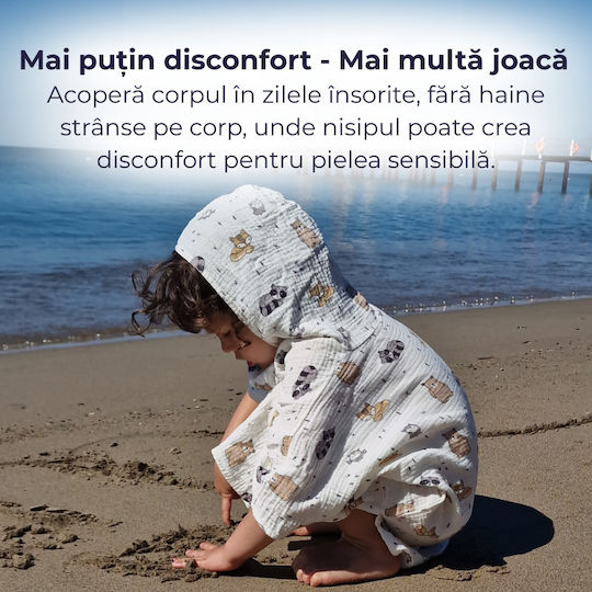 Kidizi Cuddly Buddies Dublu Muselină Poncho pentru copii 3-6 ani – Cu glugă Uscare rapidă Croială lejeră Plajă Piscină